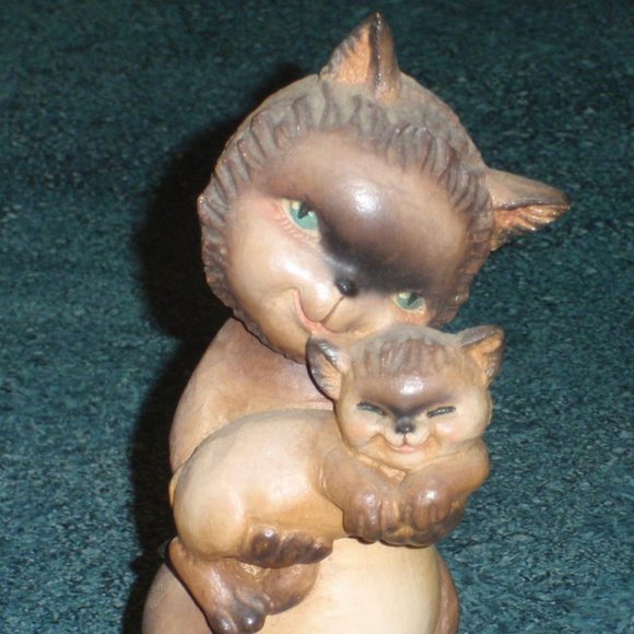 6" Anri Ferrandiz Carved Wood "Tender Moments" Cat Hugging Kitten Figurine GIFT!